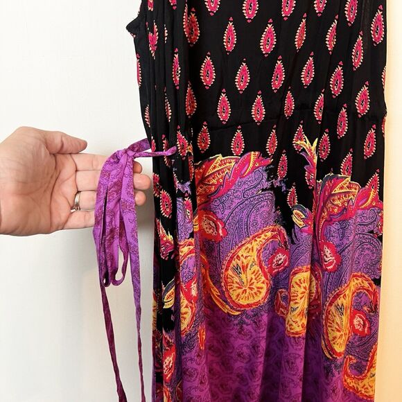 Free People Rendezvous Girl Slip Dress Black Purple Sz M Boho Asymmetrical - Picture 4 of 11